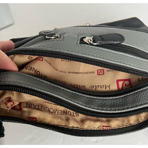 STONE & CO Small Pebbled Leather Purse The SYDNEY Clutch Shoulder Bag Gray Black - Picture 8 of 10